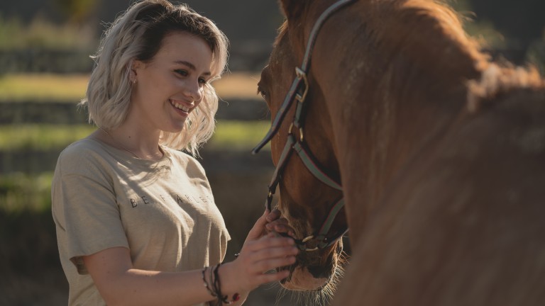 Image: Macey Chipping (playing Issie Brown) and Blaze the horse in Mystic