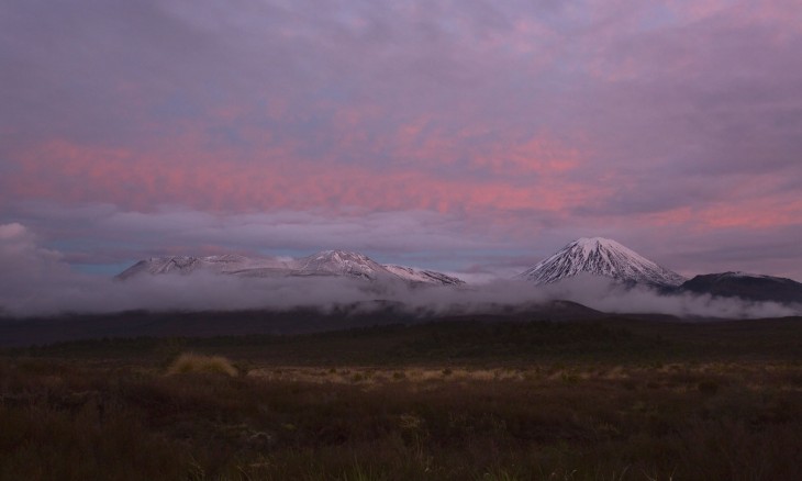 Mt Ngauruhoe and Mt Ruapehu, Central Plateau, North Island