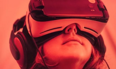 A person in a virtual reality headset.