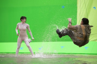 Fight scene in front of the green screen