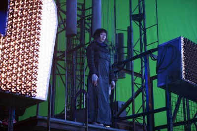 Filming in front of the green screen